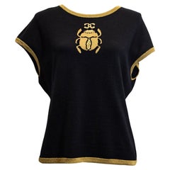 CHANEL CC Logo Scarab Beetle Knit Sweater Black