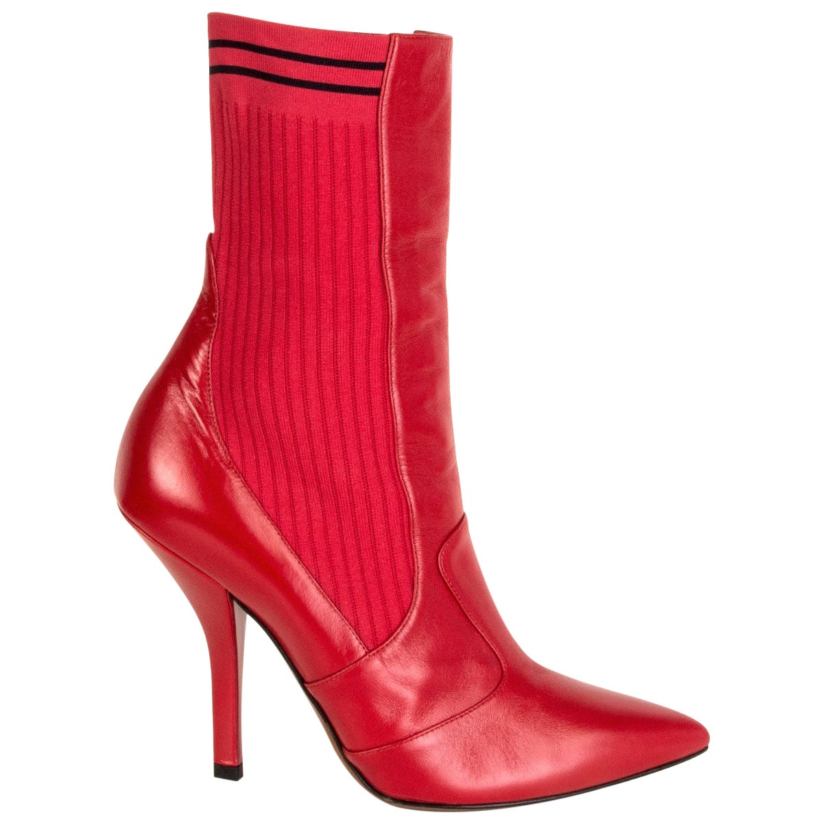 FENDI cherry red leather SOCK Ankle Boots Shoes 39 at 1stDibs