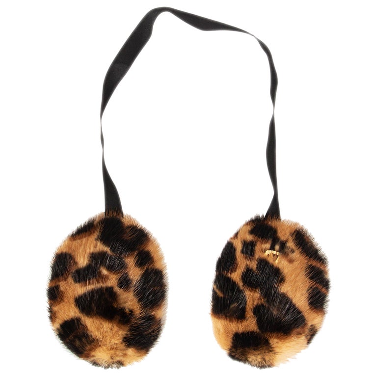 LOUIS VUITTON beige LEOPARD FUR Earmuffs For Sale at 1stDibs