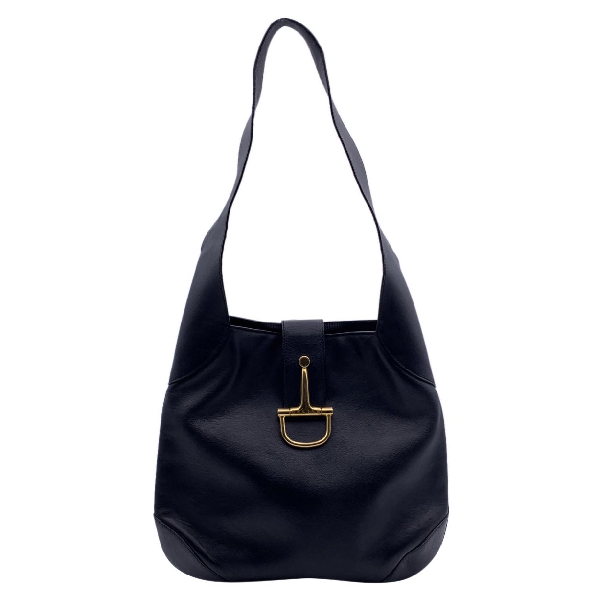 Celine Vintage Black Leather Horsebit Hobo Shoulder Bag