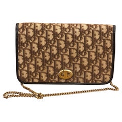 Retro CHRISTIAN DIOR Brown Trotter Jacquard Chain Shoulder Bag