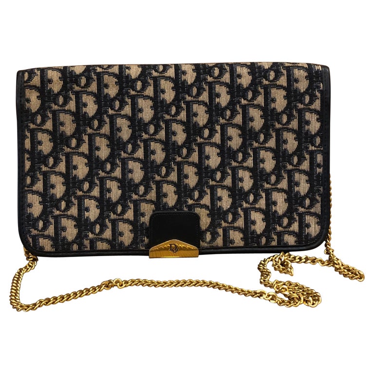 Vintage CHRISTIAN DIOR Navy Trotter Chain Shoulder Bag at 1stDibs
