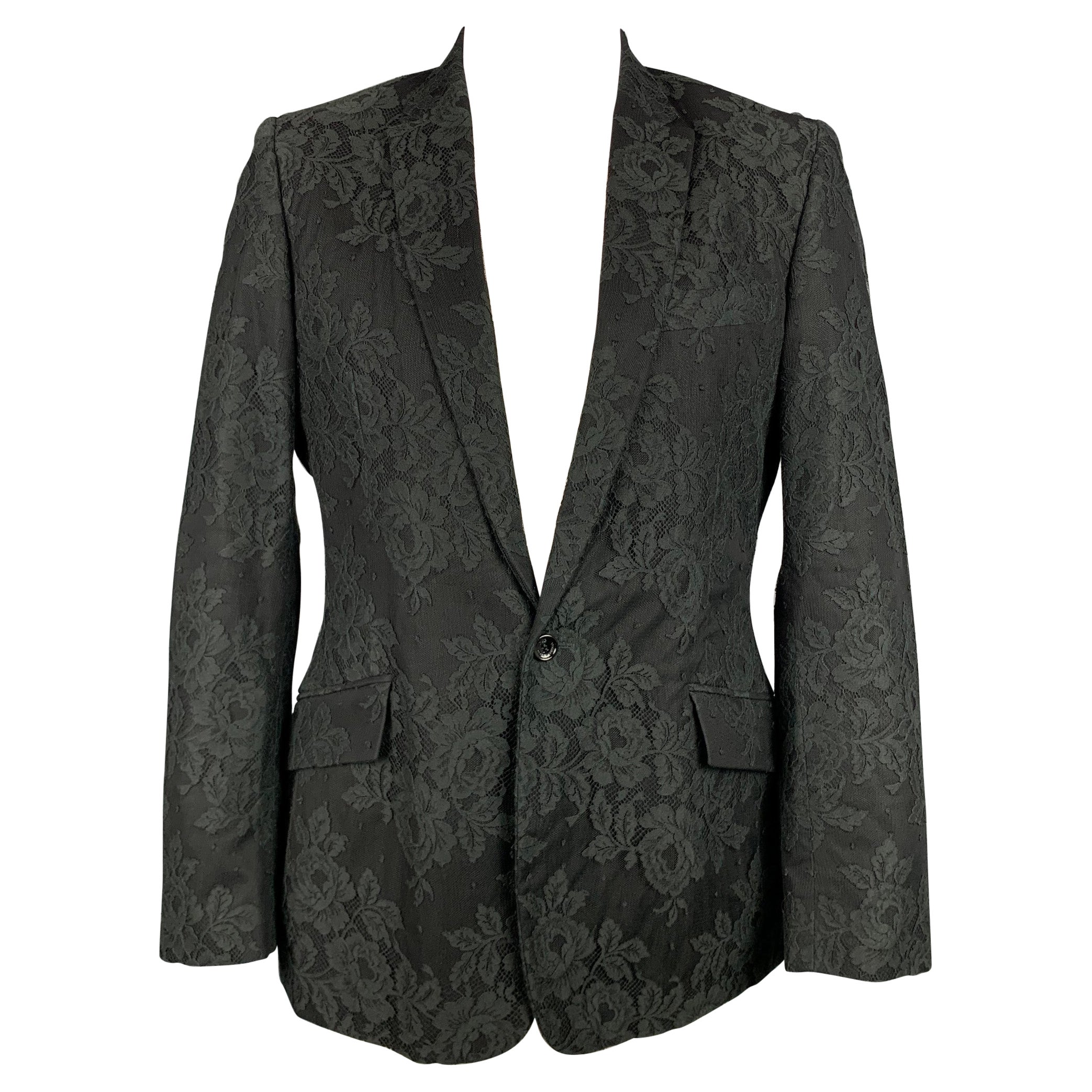 D&G by DOLCE & GABBANA Size 44 Black Lace Notch Lapel Sport Coat