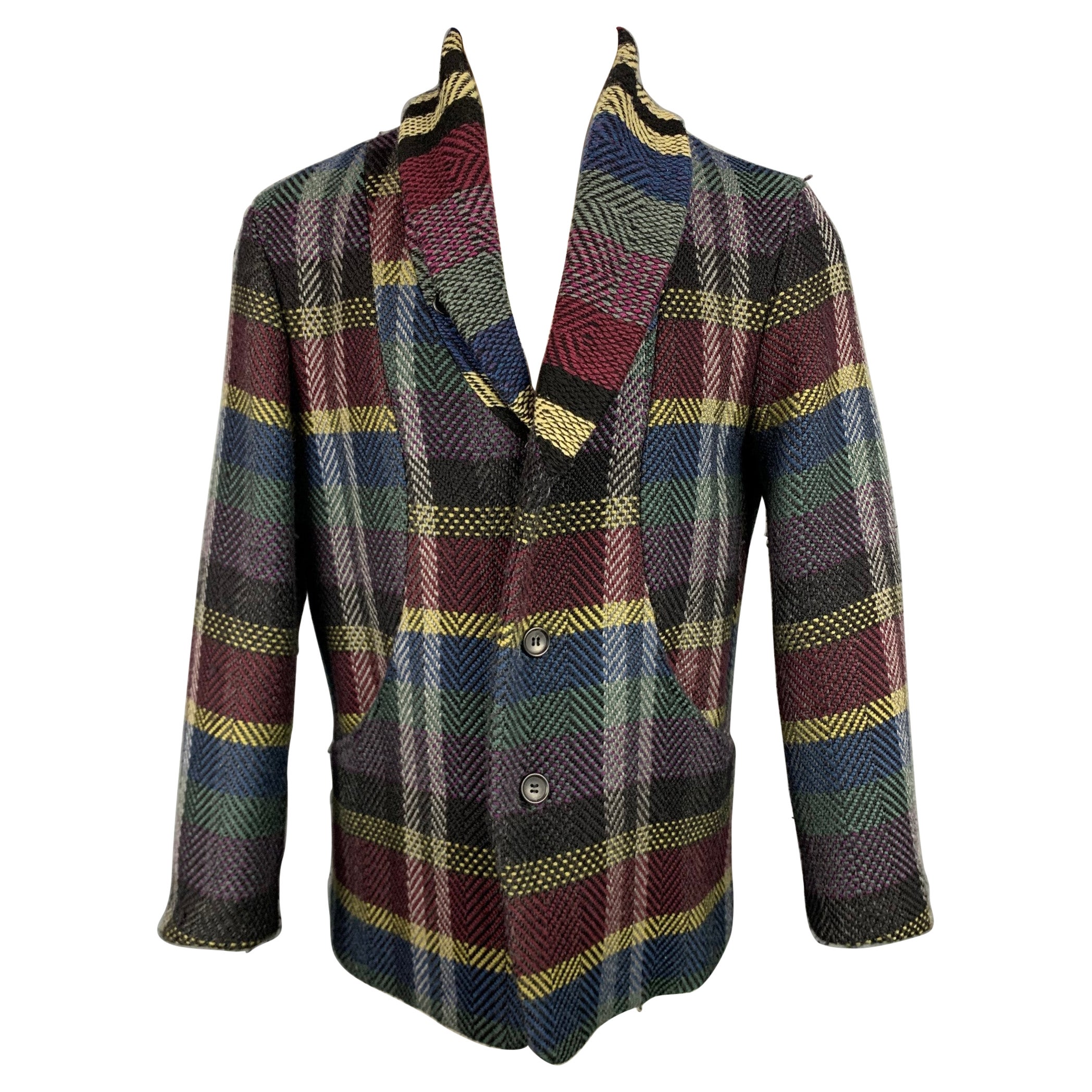 ISSEY MIYAKE Size S Multi-Color Plaid Shawl Collar Coat