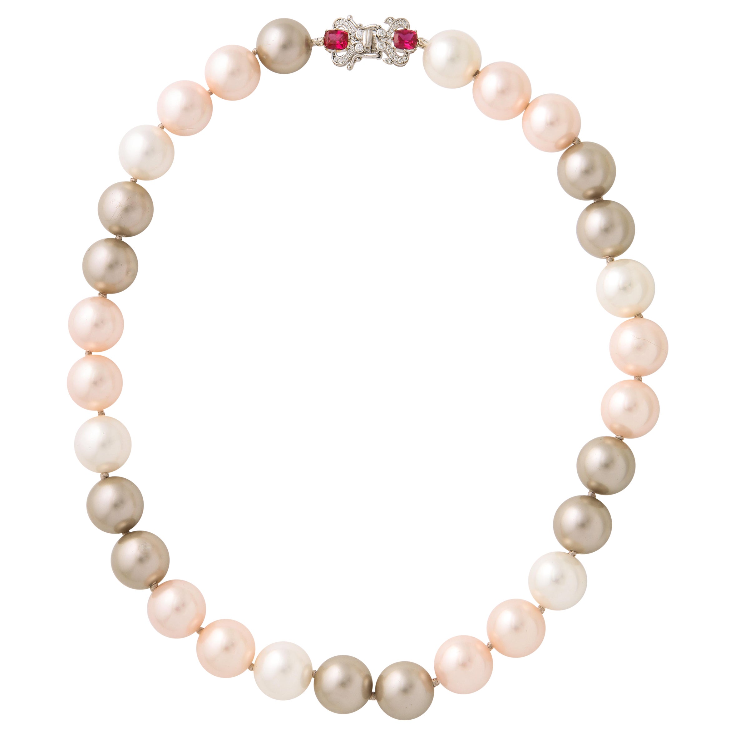 Mikimoto Style South Sea  Large Faux Pearls Tahitian Colors Necklace For Sale