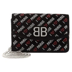 Balenciaga BB Round Wallet on Chain Crystal Embellished Velvet Small