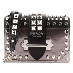 Prada Cahier Crossbody Bag Studded Patent with Saffiano Leather Small