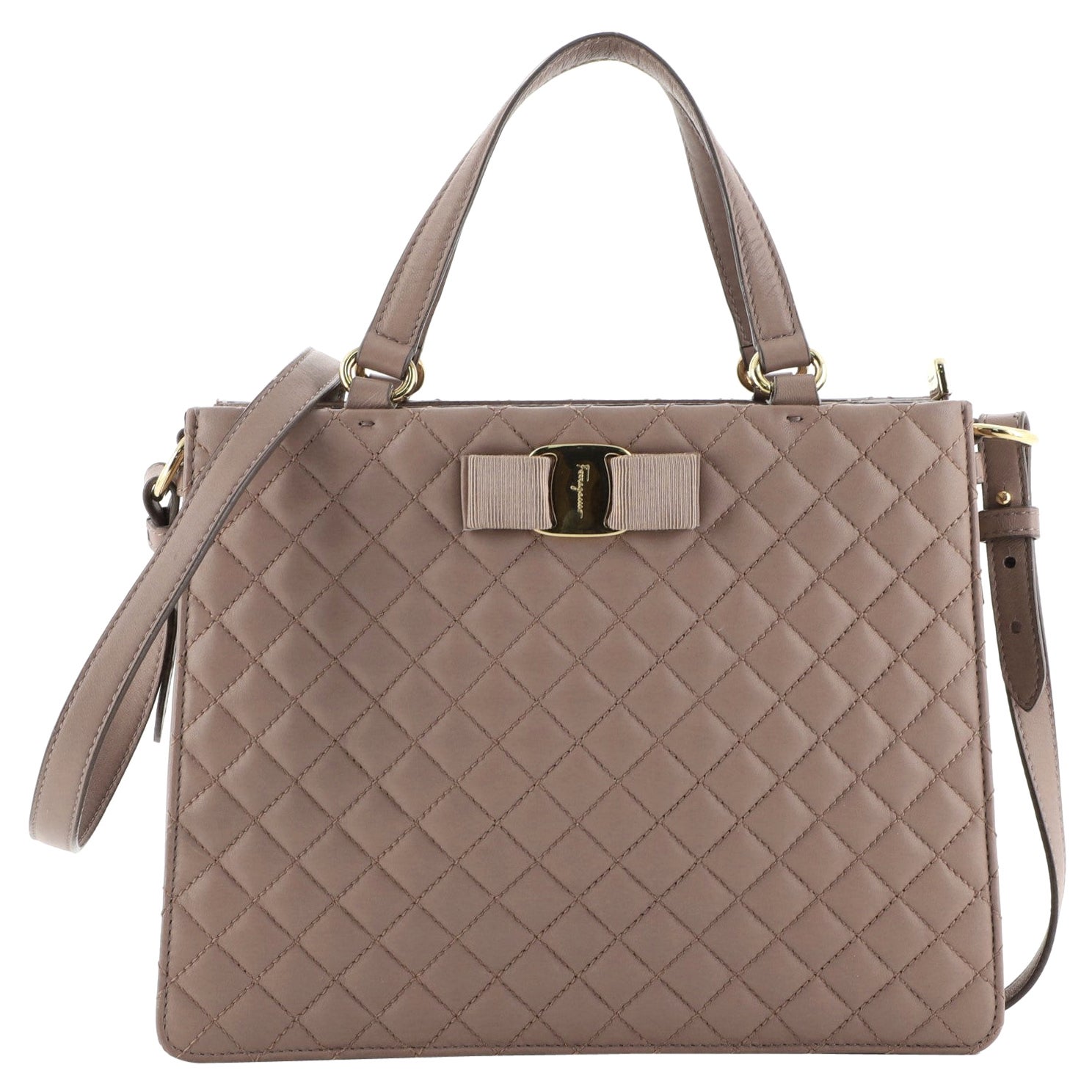 Salvatore Ferragamo Tracy Bow Tote Quilted Leather