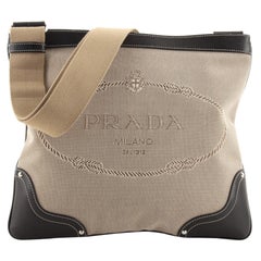 Prada Logo Messenger Bag Canvas with Leather Medium