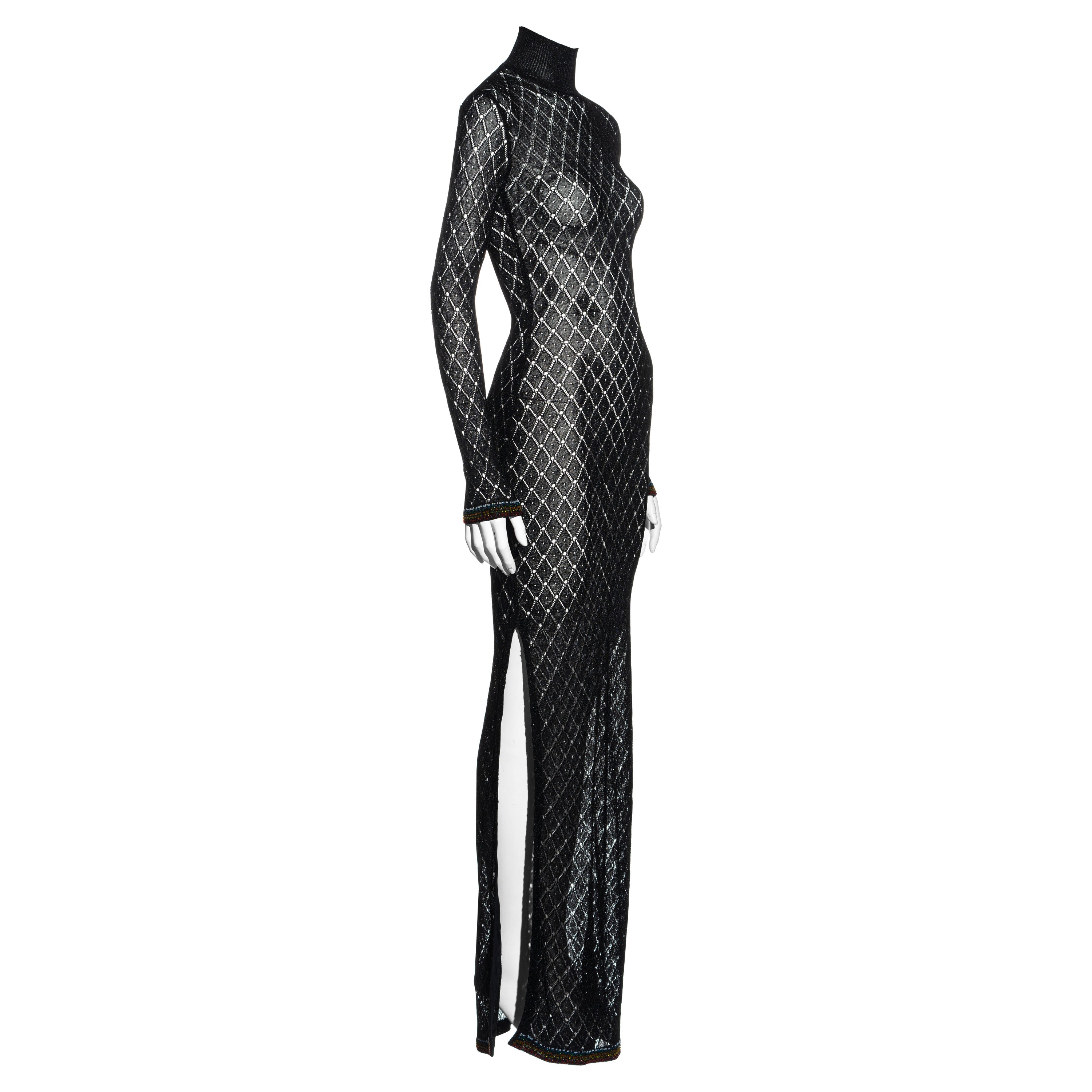 Christian Dior by John Galliano black open knit beaded maxi dress, fw 2001