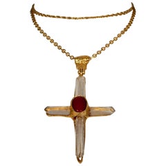 Vintage ROBERT GOOSSENS PARIS Quartz Rock Crystal Cross Pendant Necklace