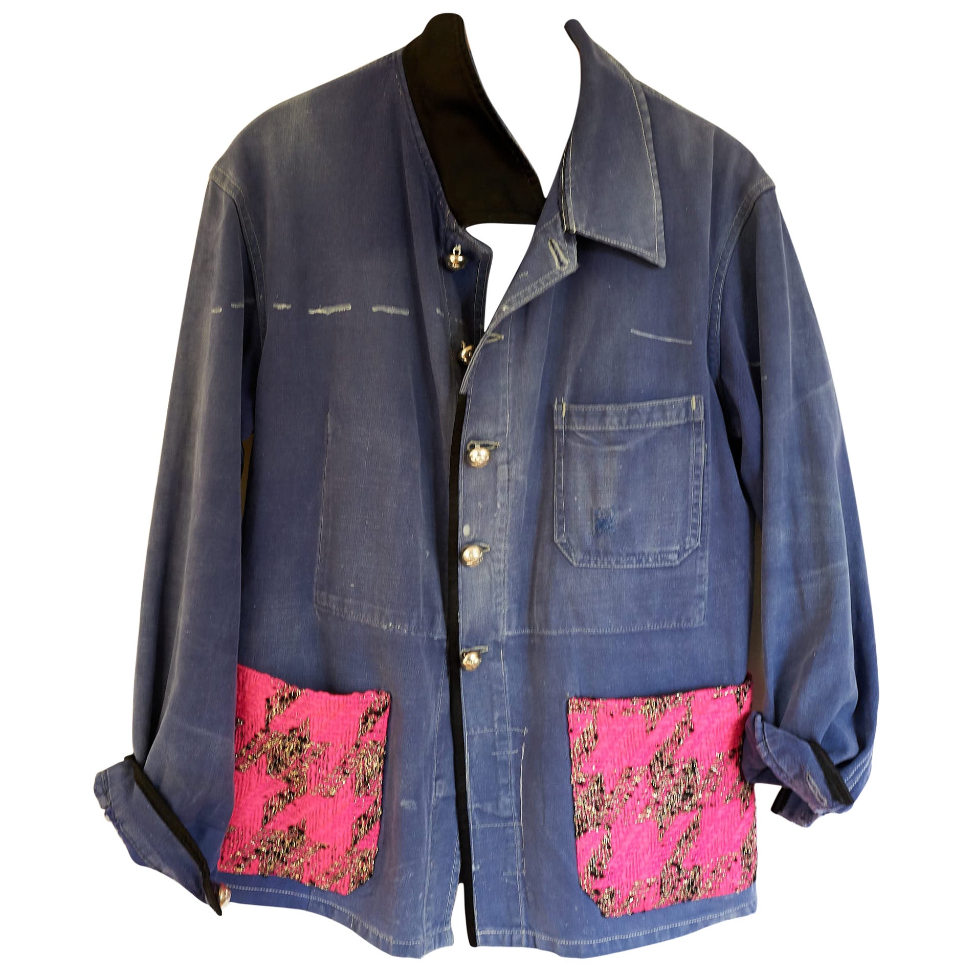 Jacket Blue Vintage Designer Neon Pink Tweed French Work Wear J Dauphin For Sale