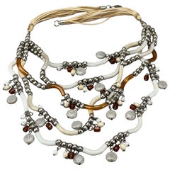 Vintage Murano Glass Lampwork Tubular Beaded Multi Strand Necklace
