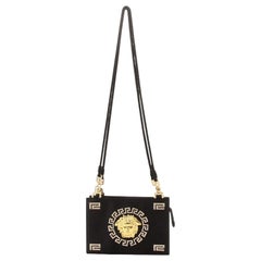 Versace Vintage Medusa Zip Shoulder Bag Crystal Embellished Satin Small