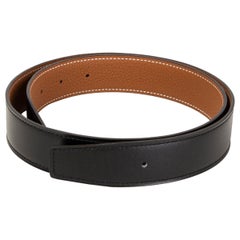 HERMES black Gold camel 32mm Reversible Belt Strap 75 Box / Togo leather