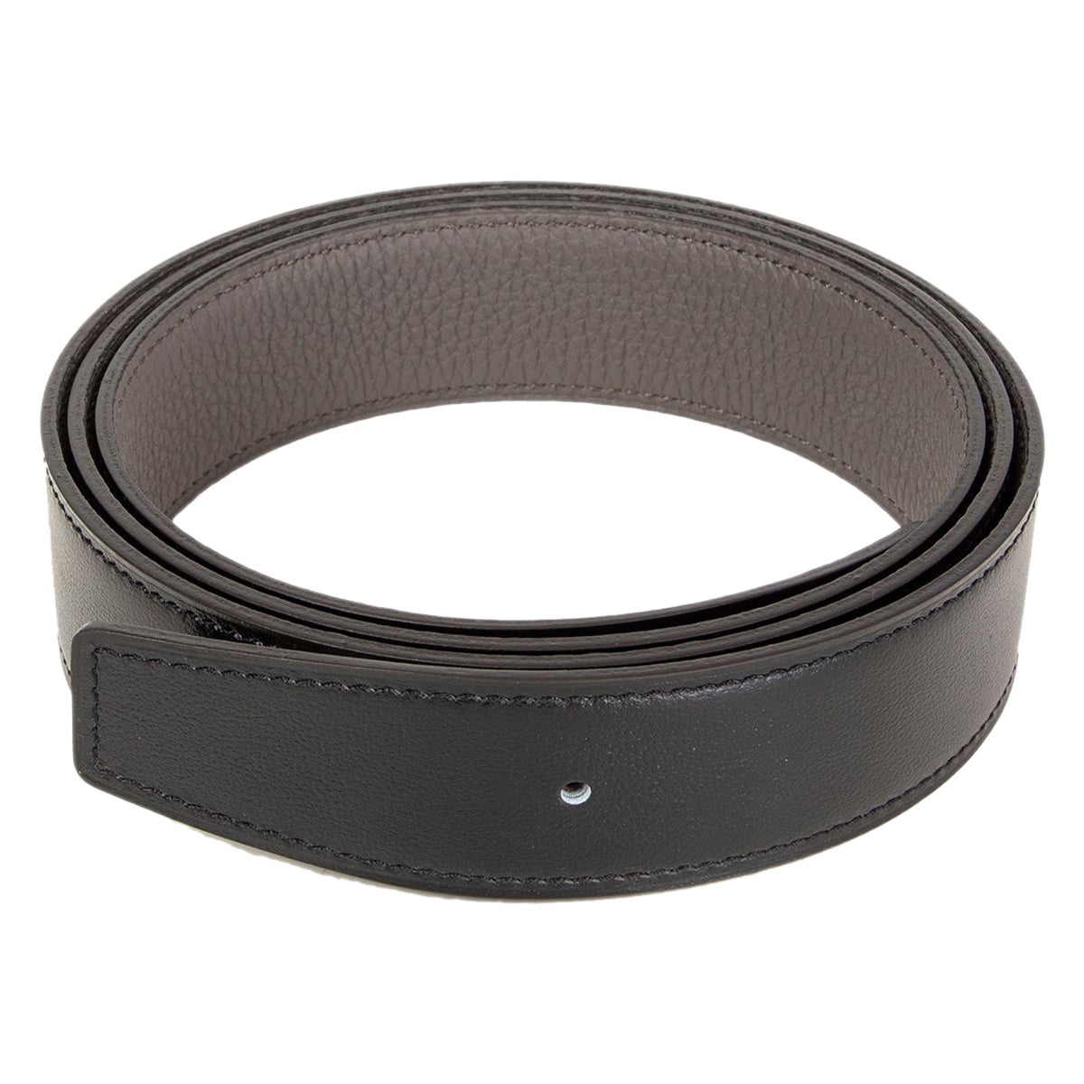 HERMES black Etain grey 32mm Reversible Belt Strap 105 Box / Togo leather