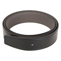 HERMES black Etain grey 32mm Reversible Belt Strap 105 Box / Togo leather