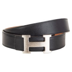 HERMES black Gold camel 32mm Reversible 5382 Belt 90 Brushed Palladium