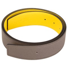 HERMES Naples yellow & Etain grey Reversible 38mm Belt Strap 95 Epsom leather