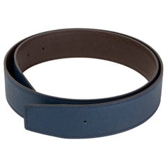 HERMES Malte blue & Chocolate brown Reversible 38mm Belt Strap 85 Epsom leather