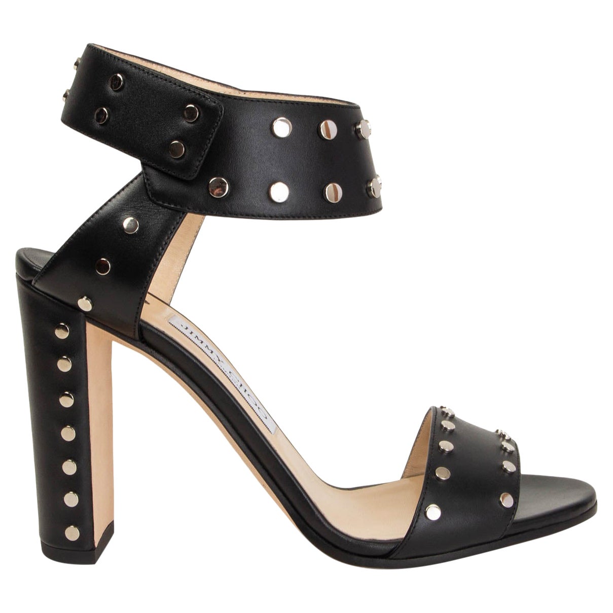 JIMMY CHOO black leather STUDDED VETO 100 Sandals Shoes 39