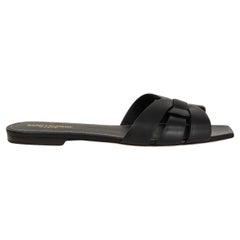 SAINT LAURENT black leather TRIBUTE Flat Sandals Shoes 41