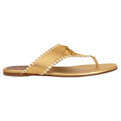 SAINT LAURENT metallic gold leather Flat Thong Sandals Shoes 41