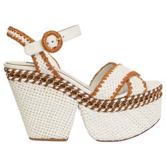 DOLCE & GABBANA white Woven leather CHAIN Wedge Espadrilles Sandals Shoes 39