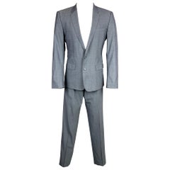 DOLCE & GABBANA Martini Size 40 Regular Steel Blue & Grey Heather Wool Suit