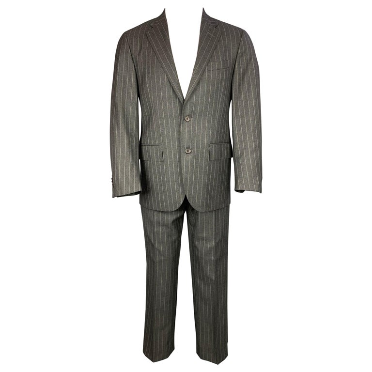 POLO by RALPH LAUREN Size 38 Charcoal and Grey Pinstripe Virgin Wool Suit  For Sale at 1stDibs