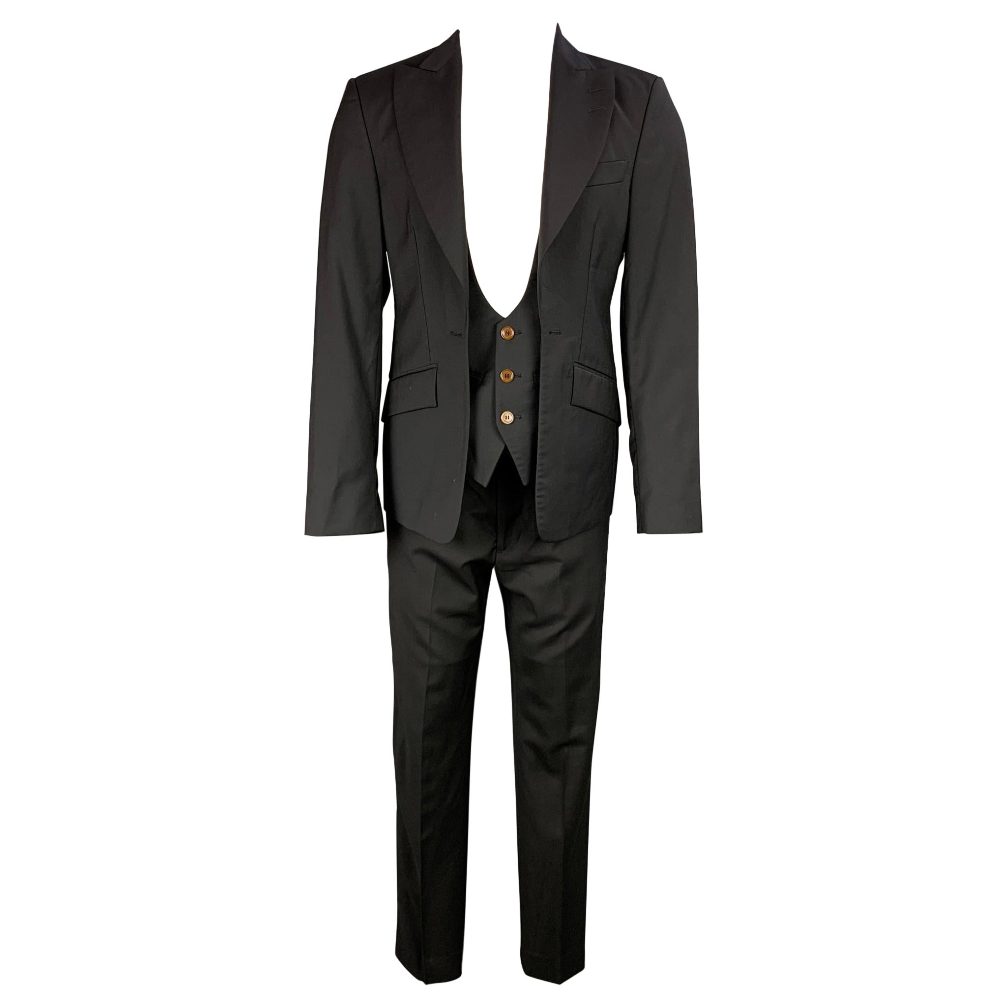 VIVIENNE WESTWOOD MAN Size 38 Navy Wool Peak Lapel Simulated Vest Layer Suit
