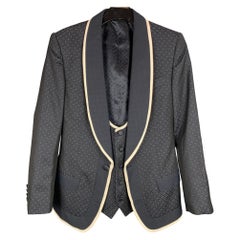 DOLCE & GABBANA Size 36 Navy & White Jacquard Silk Blend Shawl Collar Suit