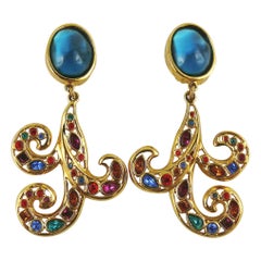 Yves Saint Laurent YSL Vintage Jewelled Arabesque Dangling Earrings