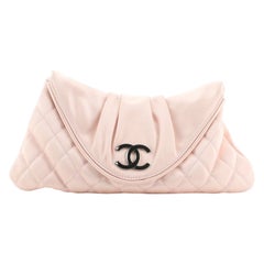 Chanel CC Half Moon Clutch Quilted Satin Small