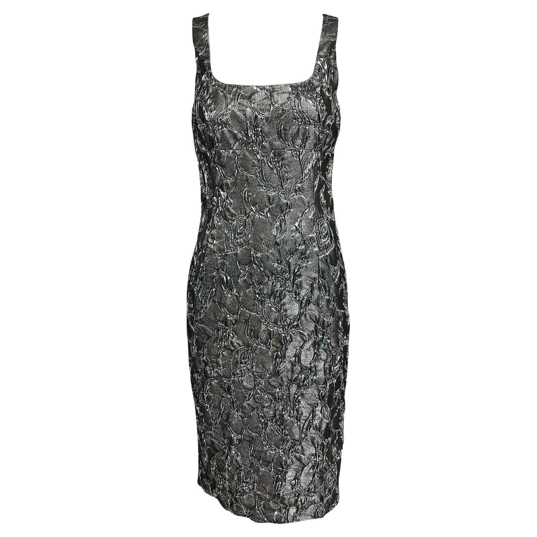 Michael Kors Collection Platinum Metallic Silk Cloque Sheath Dress 