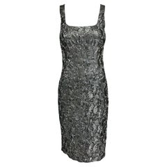 Michael Kors Collection Platinum Metallic Silk Cloque Sheath Dress 