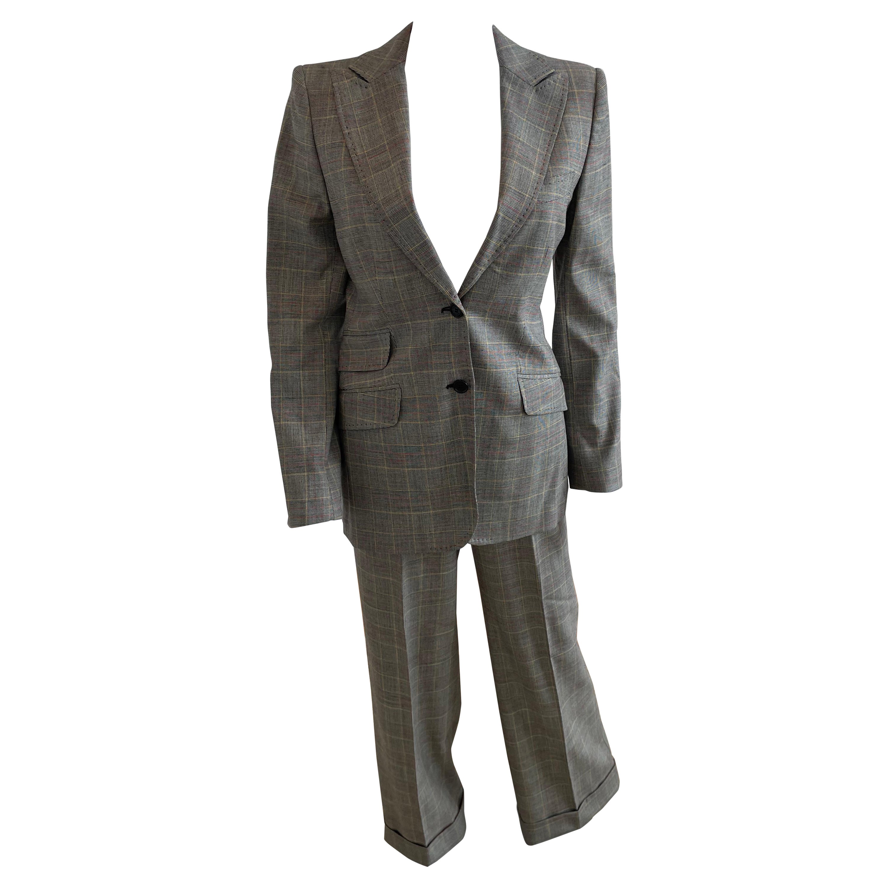 Dolce and Gabbana Wool Plaid Peak Lapel Blazer with Matching Pants Suit For Sale
