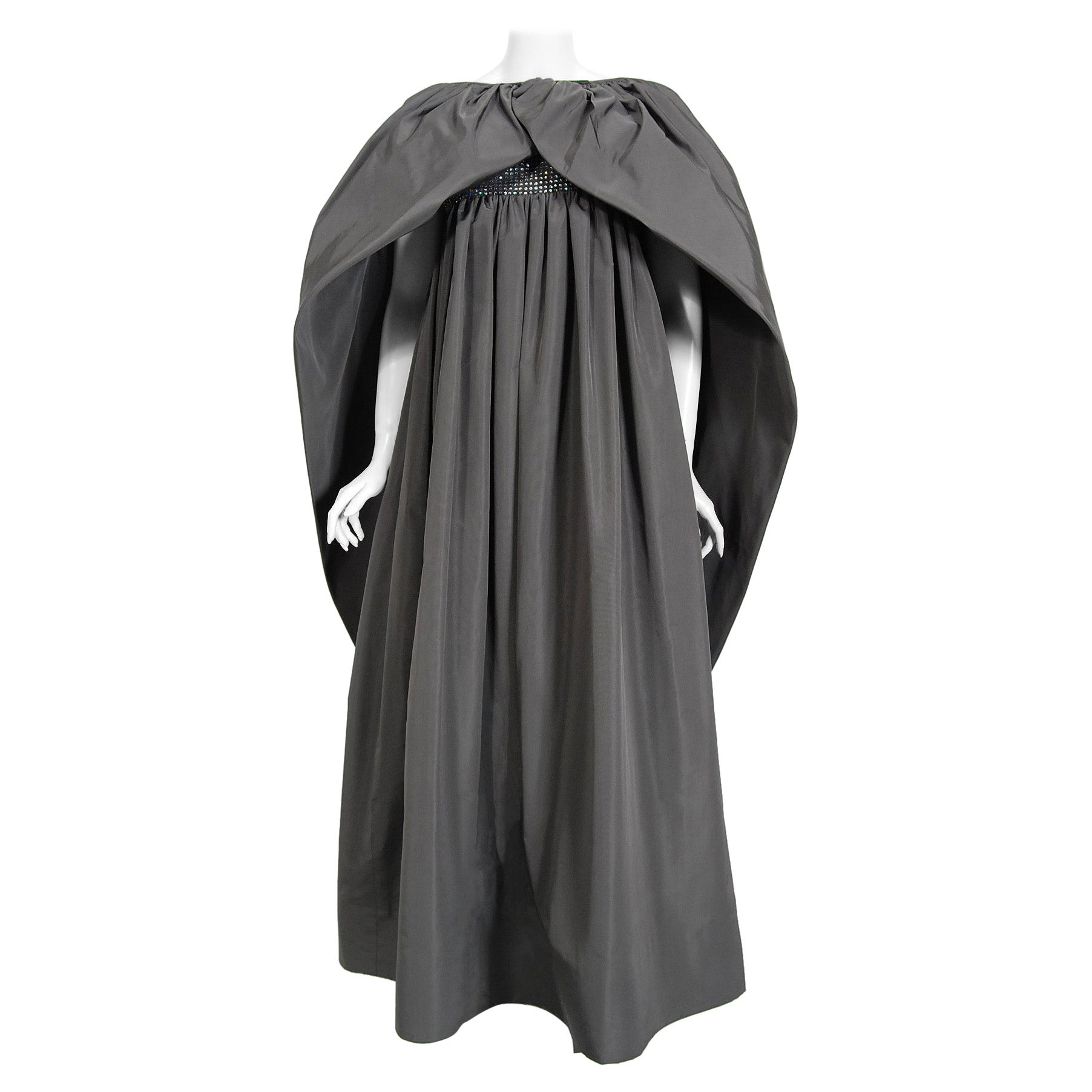 Vintage 1978 Pierre Cardin Haute Couture Charcoal Silk Voluminous Gown & Cape