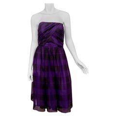 Bergdorf Goodman Purple and Black Silk Organza Strapless Dress 