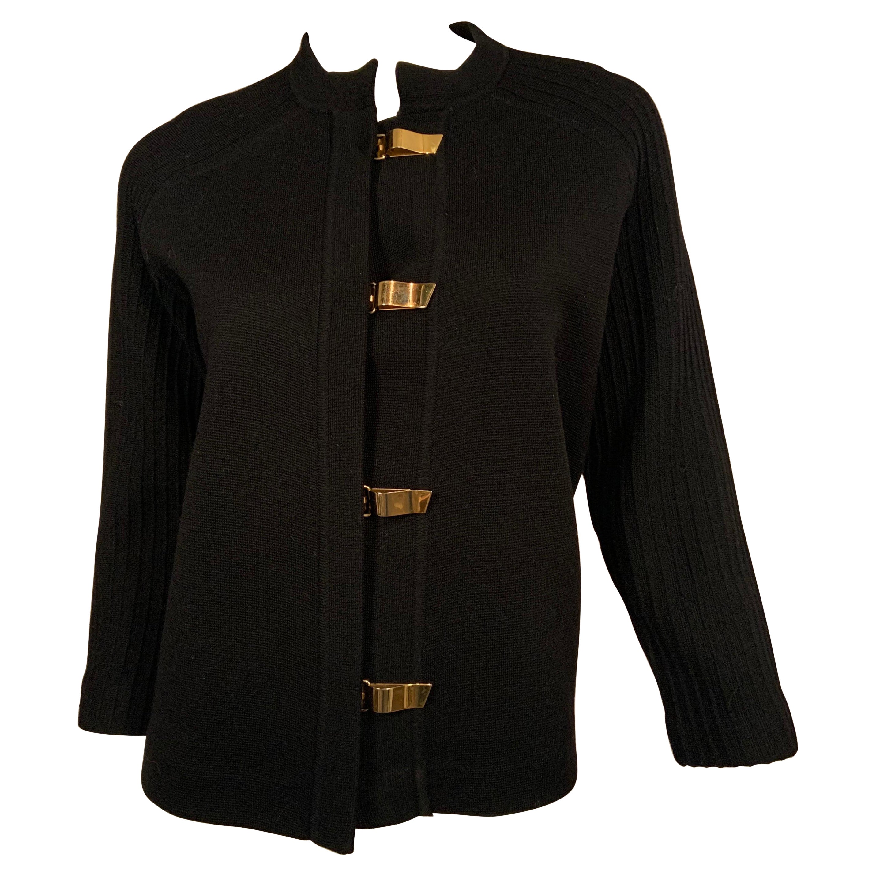 1960's Black Wool Cardigan Sweater with Gold Toned Toggle Closure