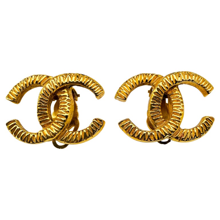 Vintage CHANEL Gold Plated Clip On Earrings 1970s at 1stDibs