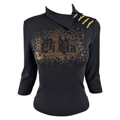 Versace Vintage y2k 'Diva' Print Black & Gold Asian Style Party Top, 2000s