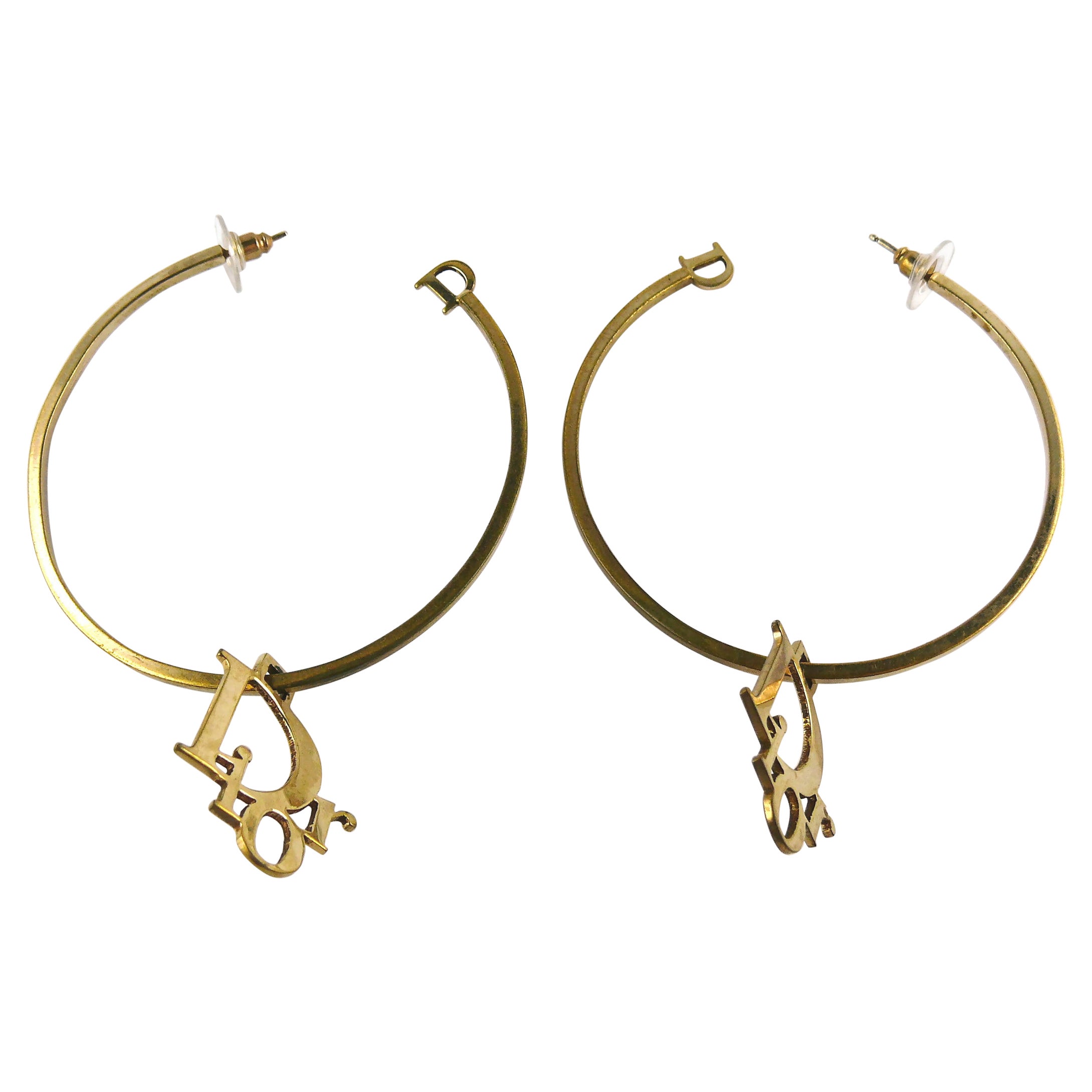 Christian Dior Vintage Gold Toned Logo Hoop Earrings