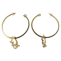 Christian Dior Vintage Gold Toned Logo Hoop Earrings