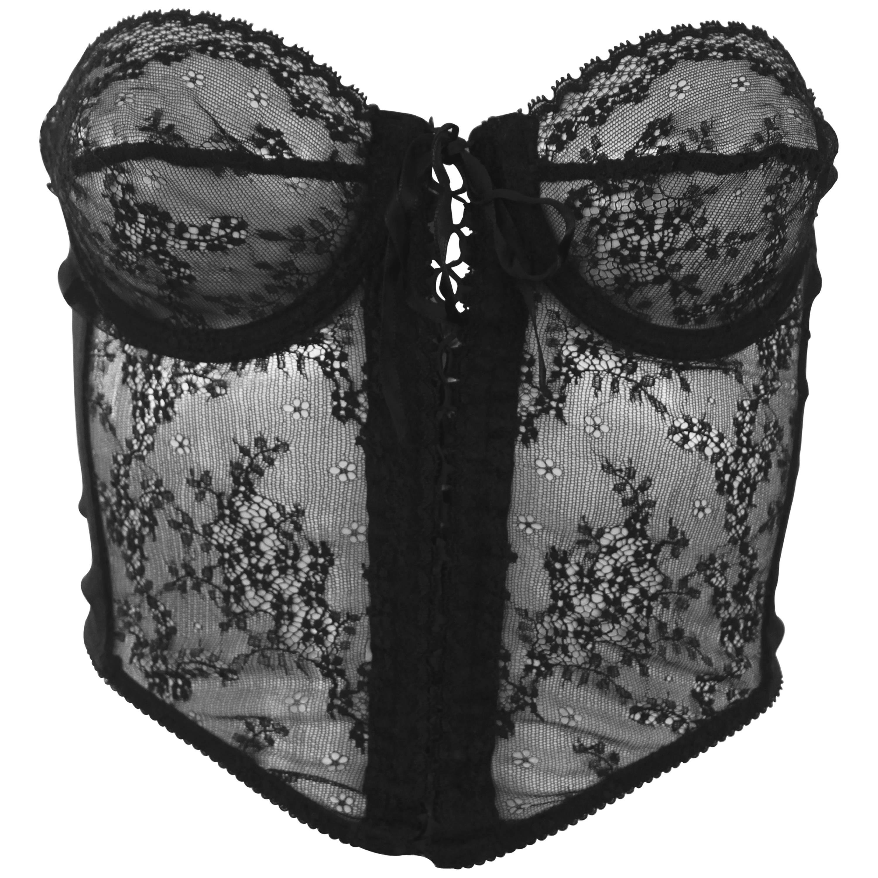 Very Rare Gianni Versace Sheer Lace Bustier Top Spring 1990 For Sale
