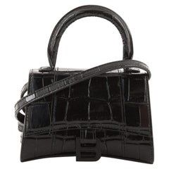Balenciaga Hourglass Top Handle Bag Crocodile Embossed Leather Mini