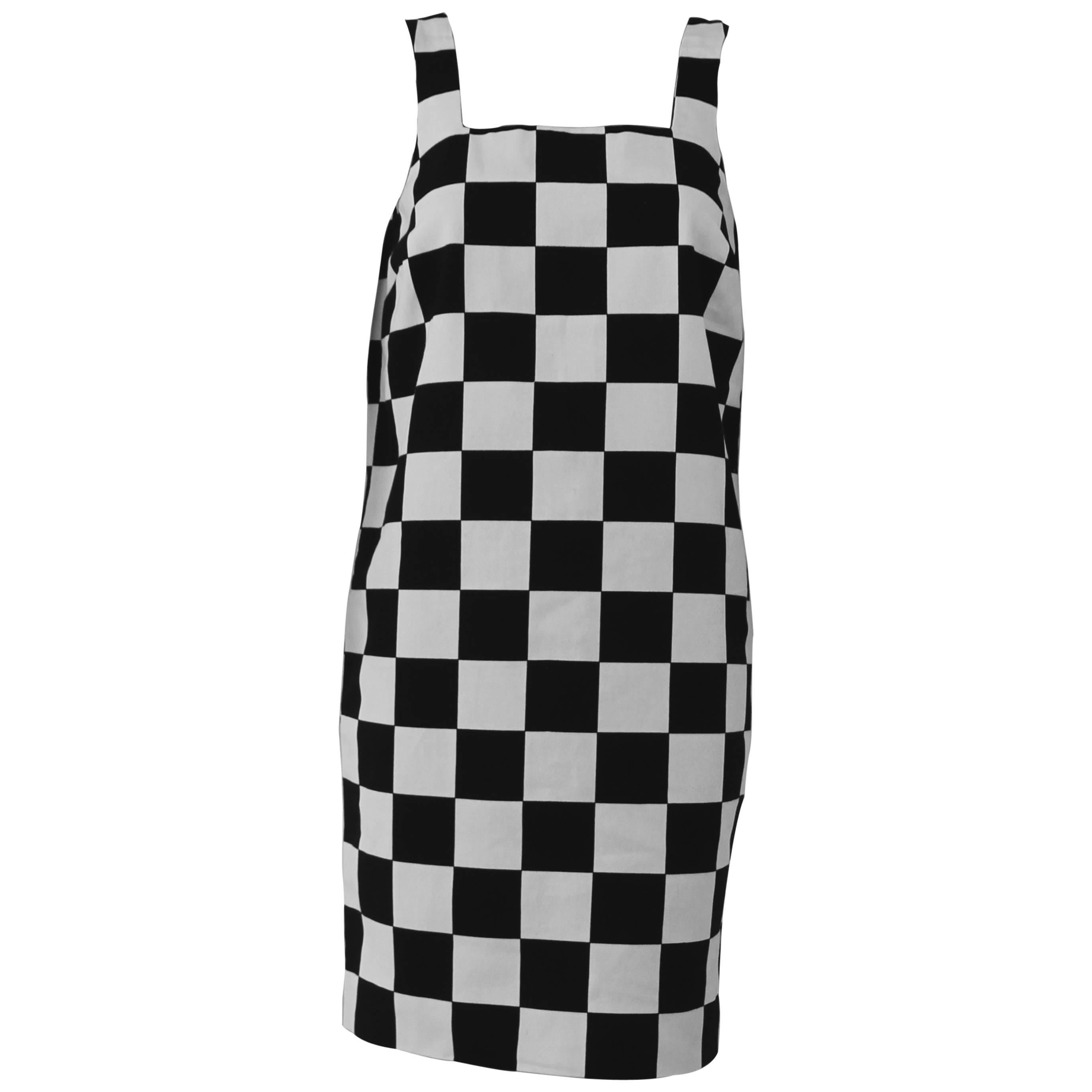 Gianni Versace Checkerboard Printed Shift Dress Spring 1995 For Sale