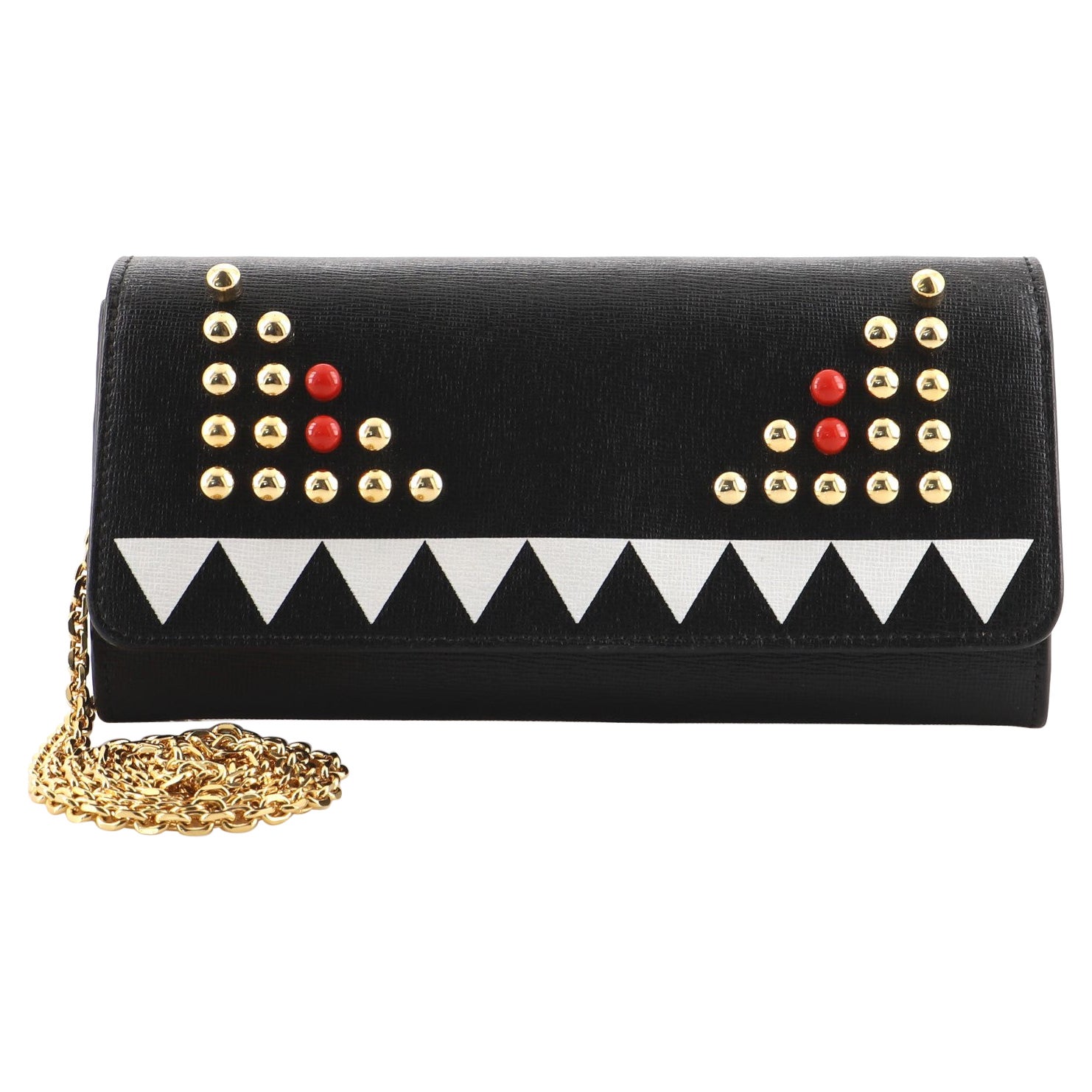 Fendi Monster Continental Wallet on Chain Studded Leather