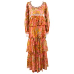Vintage 1970s Pauline Coral Psychedelic Print Dress