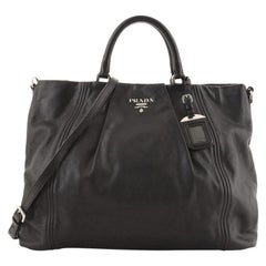 Prada Pleated Convertible Tote Soft Calf Large